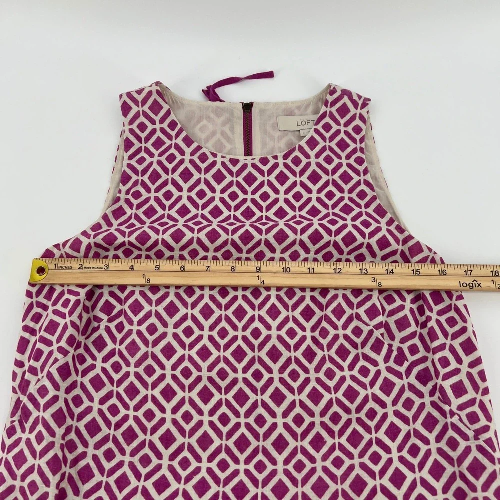 Ann Taylor LOFT Womens‎ Linen Geometric Print Shift Dress Magenta Teal Size 4